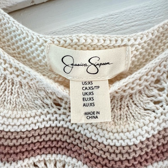 NWT Jessica Simpson Crochet Square Neck Top Y2K Boho Cream Brown XS Blouse - Picture 3 of 4